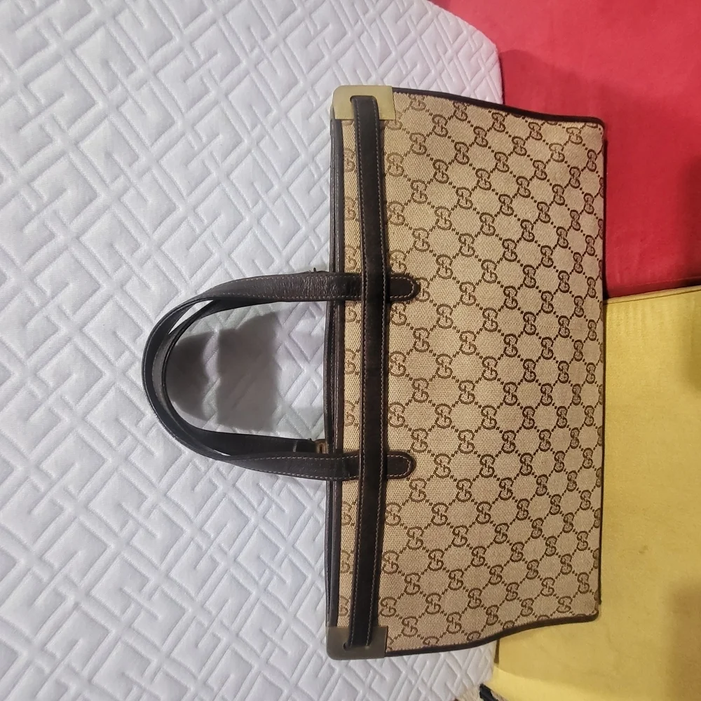Gucci GG Canvas and Leather Weekender Handbag Vintage..
